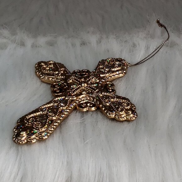 Golden Cross Ornament with Holo Iridescent Sparkles - Picture 8 of 8